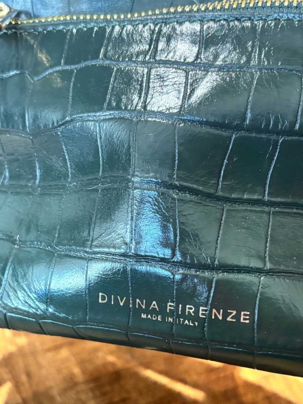 Divina Firenze Croc-Embossed Crossbody Bag in Deep Teal